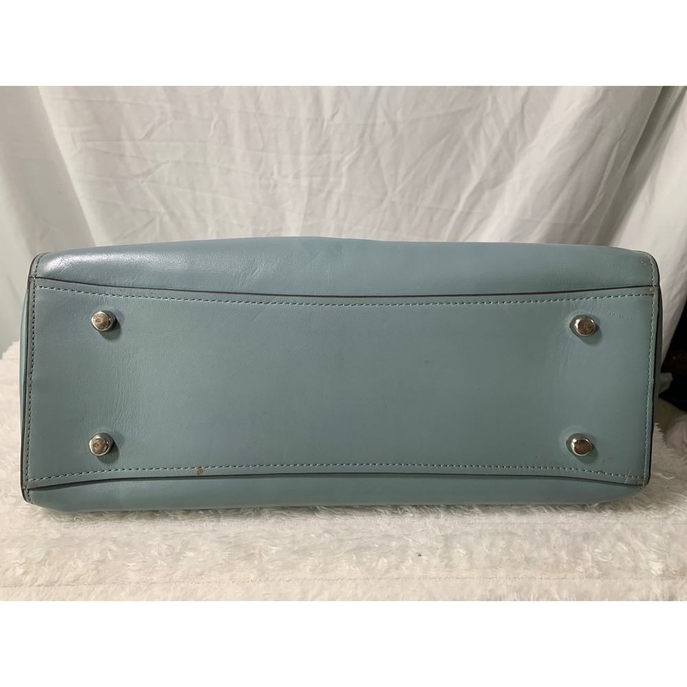 Coach Light Blue Leather Satchel Bag Silver Hardware Top Handle Zip Closure#869 - Picture 8 of 13